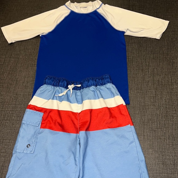 Oasis Boys Red, White, and Blue 2 piece rash guard swimwear set Size-8 - Picture 1 of 7